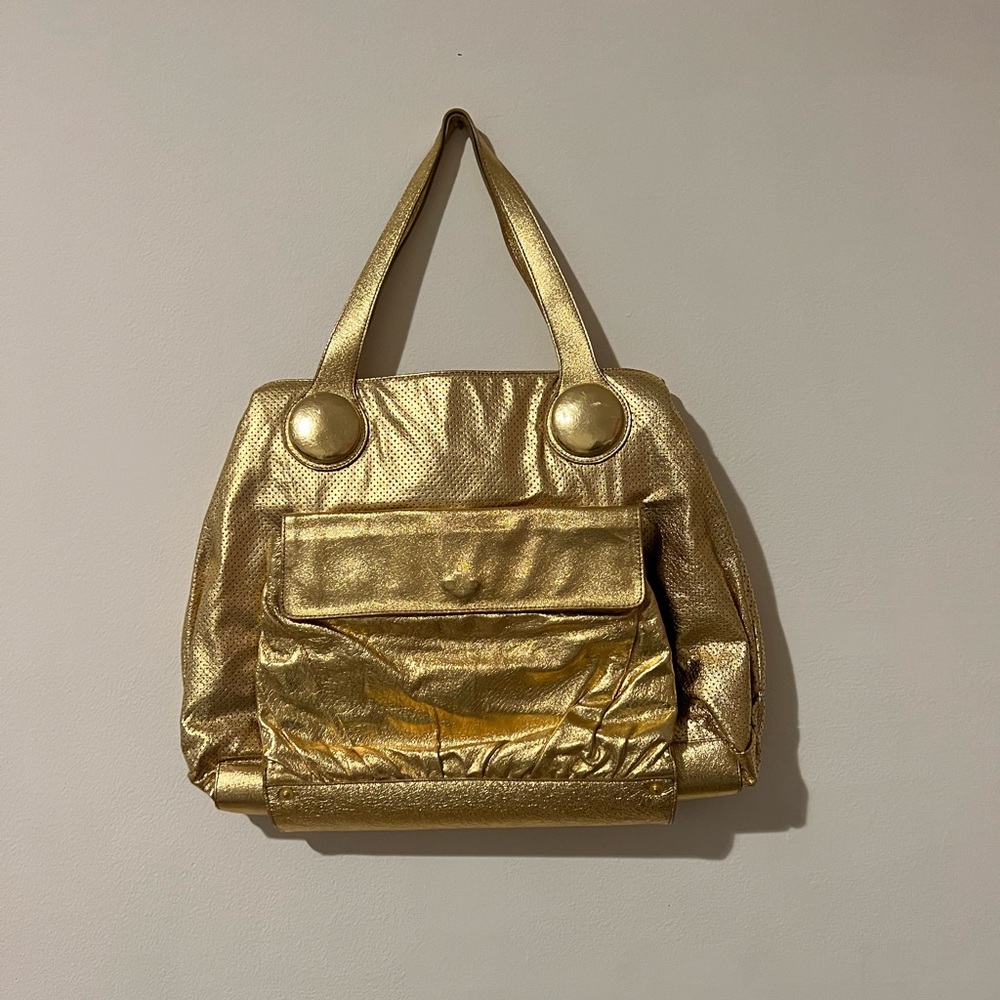 Goldenbleu - gold leather tote with removable clutch